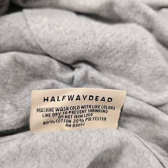 Grunge Hoodie Mens Med Gray Yellow Graphic Logo Fleece Baggy Halfway Dead HWD - Picture 7 of 7